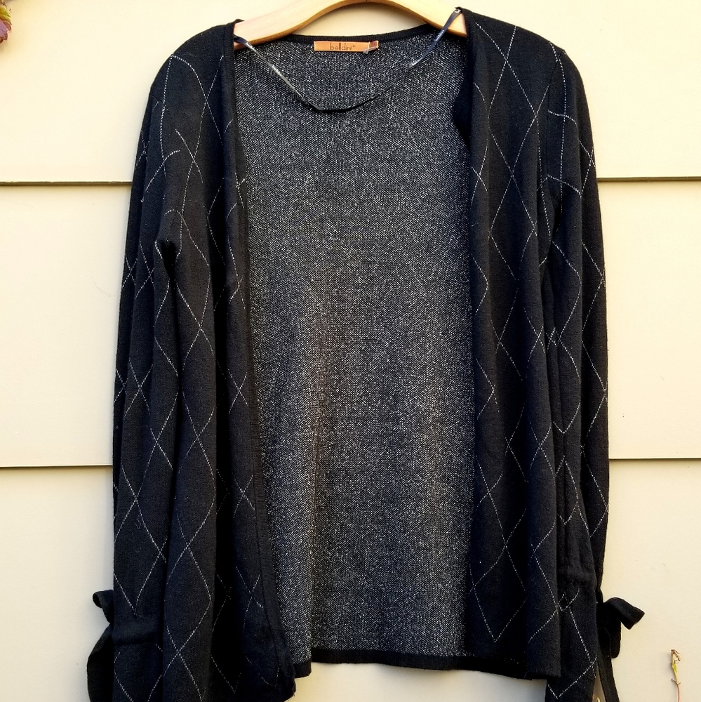 Silver and Black Belldini Holiday Cardigan Small